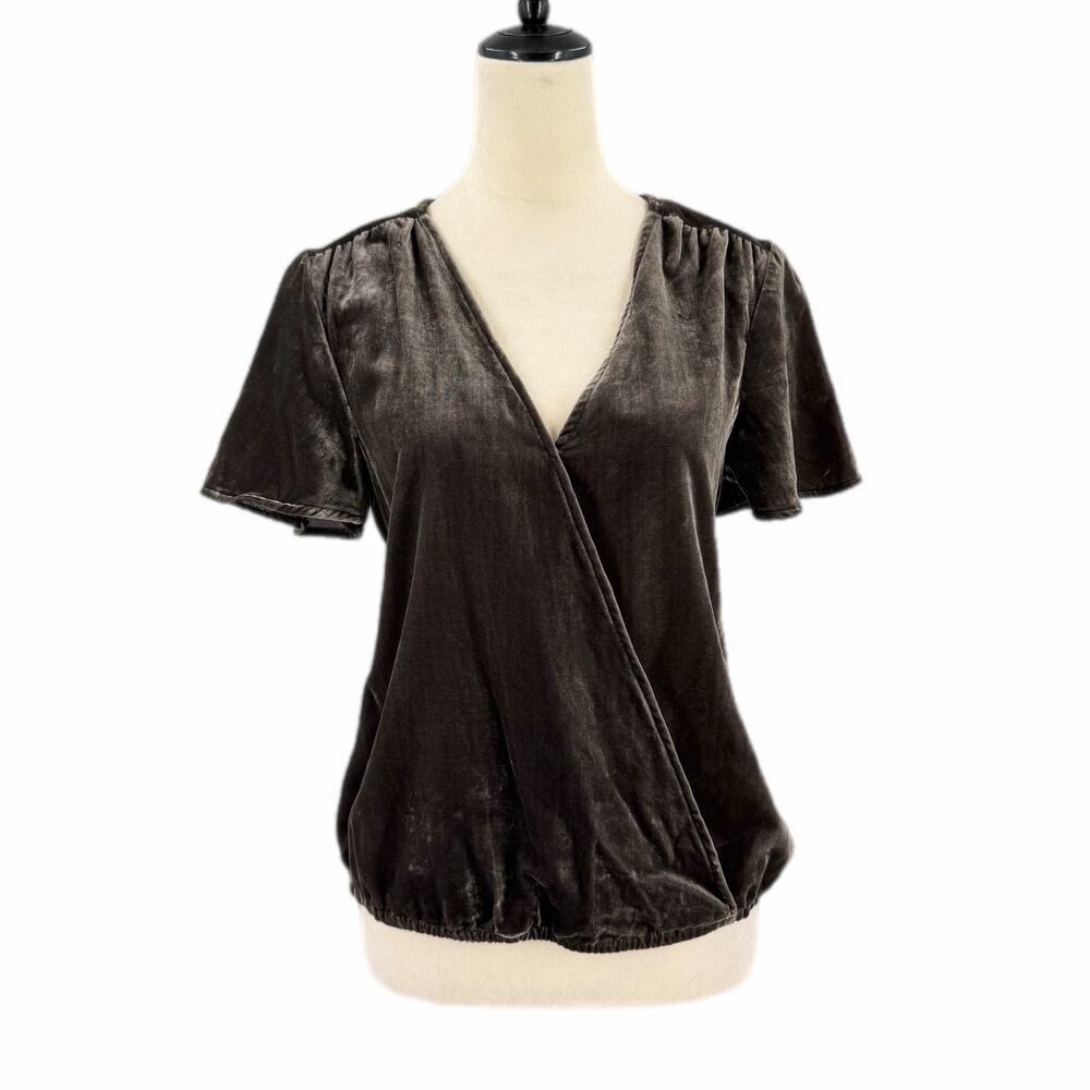 Splendid NEW Velvet Black Wrap Fall Boho Casual Romantic Elegant Blouse Top